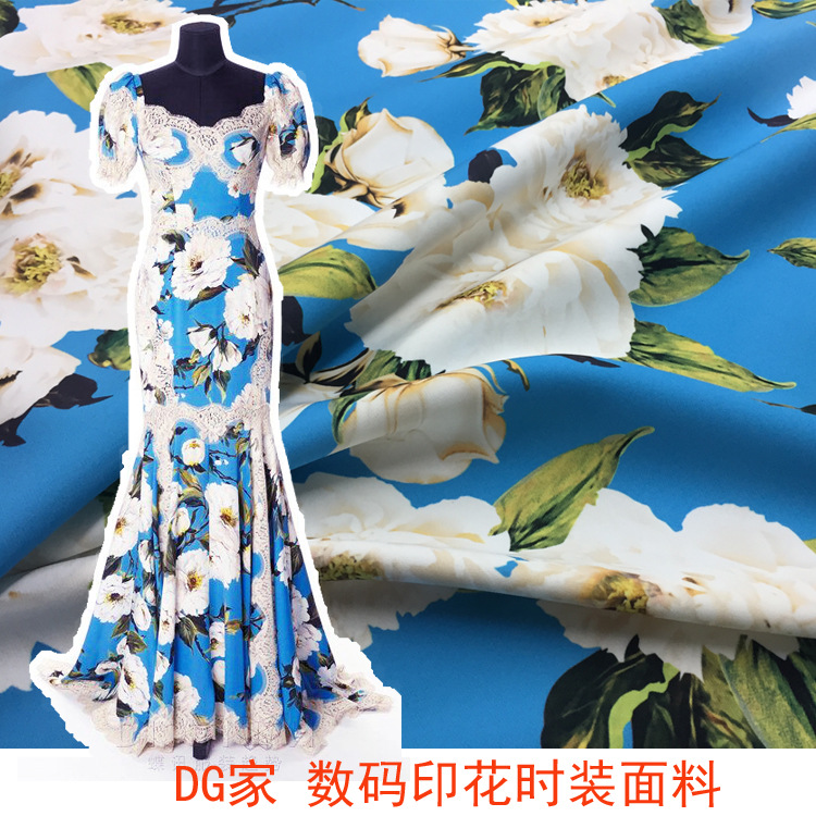 D家时装印花面料 欧美大牌花型同款数码印花布 高档女装布