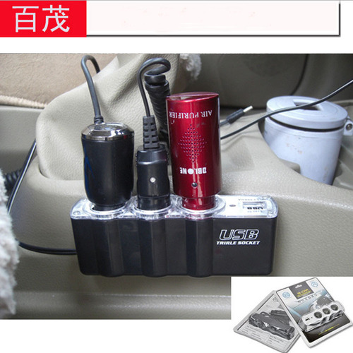 Car cigarette lighter, one to three car cigarette lighter charger, car one to three with USB cigarette lighter 0120