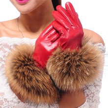 羊皮手套女士冬季大狐狸毛貉子毛加絨加厚保暖開車防風觸屏手套女