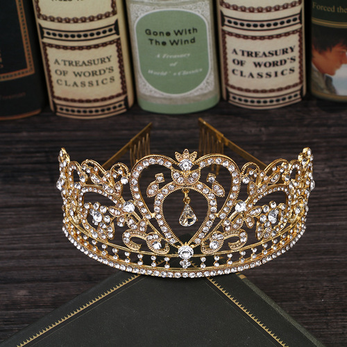 Crown Bride Headpiece New Version Water Diamond Round Crown High-end Wedding Dress Matching Wedding Accessories Performance Korean Style Grand Crown