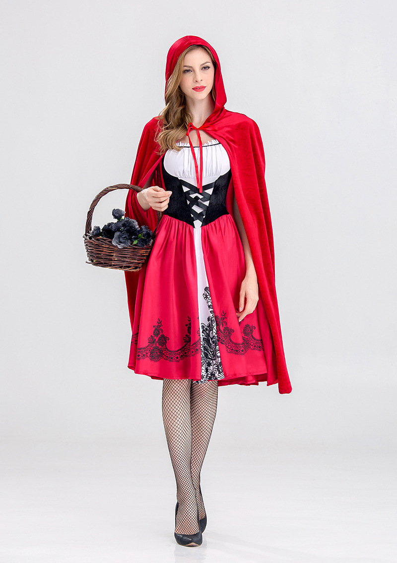 Little Red Riding Hood Costume for Women Fancy Adult Halloween Cosplay Fantasia Carnival Fairy Tale Size M-XXL Girl Dress+Cloak