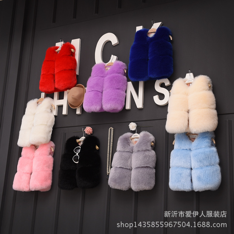 2019新款特价儿童三拼皮草马甲短款加厚棉衣毛毛外套仿皮草批发|ru