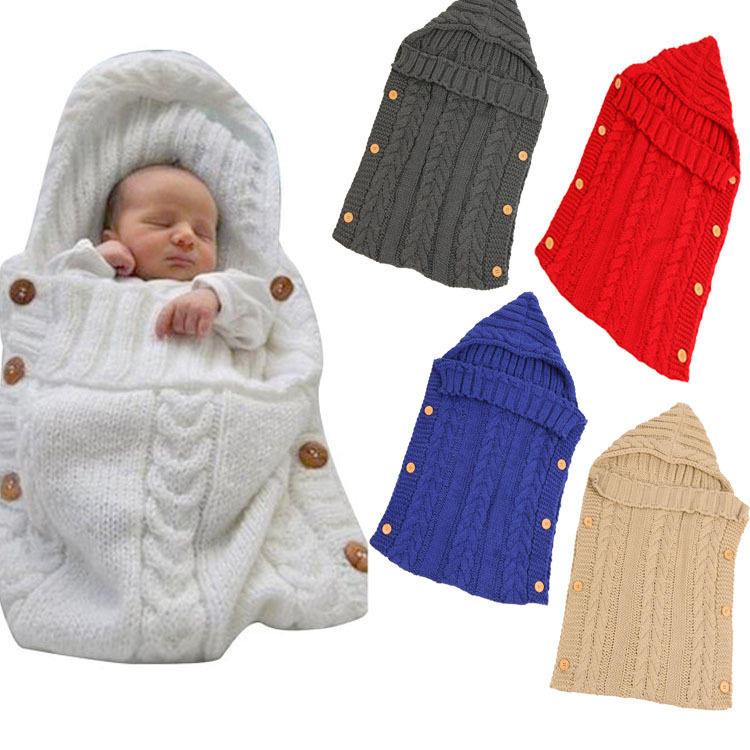 亚马逊热销秋冬婴幼儿针织毛线睡袋 纽扣睡袋 摄影抱毯推车睡袋