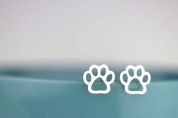 hot-saling hollow  alloy plating cute animal cat and dog foot earrings wholesale