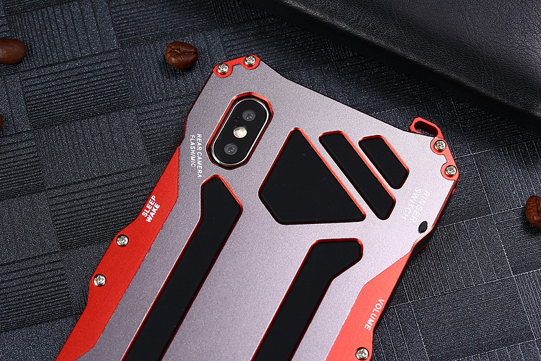 S.CENG Gundam Water Resistant Dustproof Shockproof Silicone Gorilla Glass Aluminum Alloy Metal Case Cover for Apple iPhone X