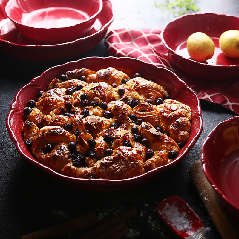 Mousse home Baking tray Ceramic tableware household Baking Pie Pizza High temperature resistance Baking tray oven Cake Baking tray