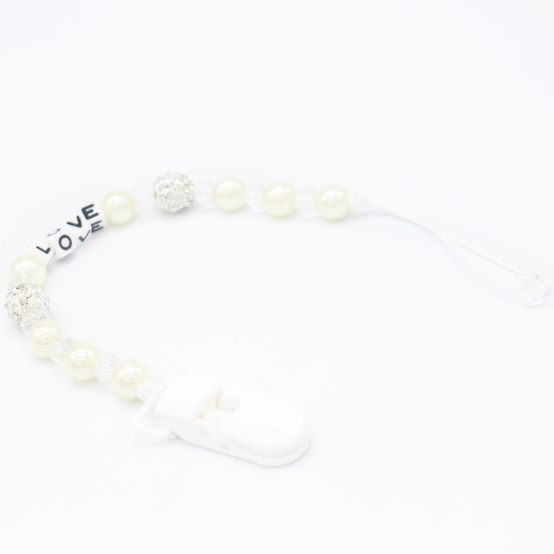 Venta directa de fábrica bebé personalizado amor cristal perla bebé chupete cadena anti-gota cadena anti-cadena perdida