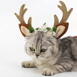 圣诞节猫帽子鹿角猫咪饰品仙女帽防脱绒布不硌森女森系仙鹿角头箍