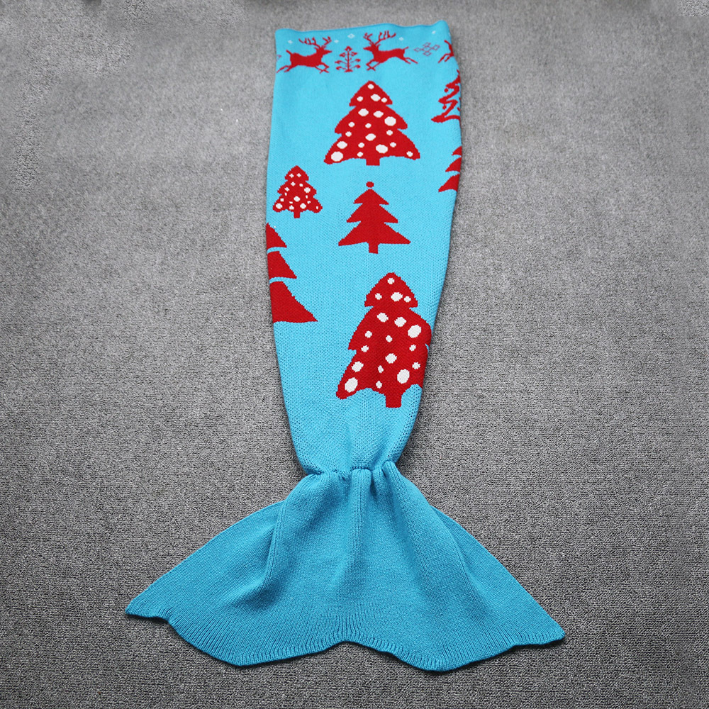 美人鱼尾巴针织毛毯子仿羊绒鱼尾圣诞树迷路卡通冬季保暖毛毯批发