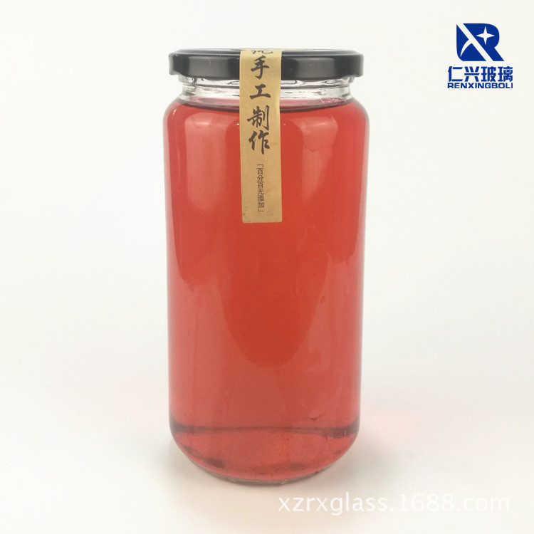 供应1000ml圆形酱菜1斤2斤3斤透明玻璃罐头瓶大容量厂家直销订做