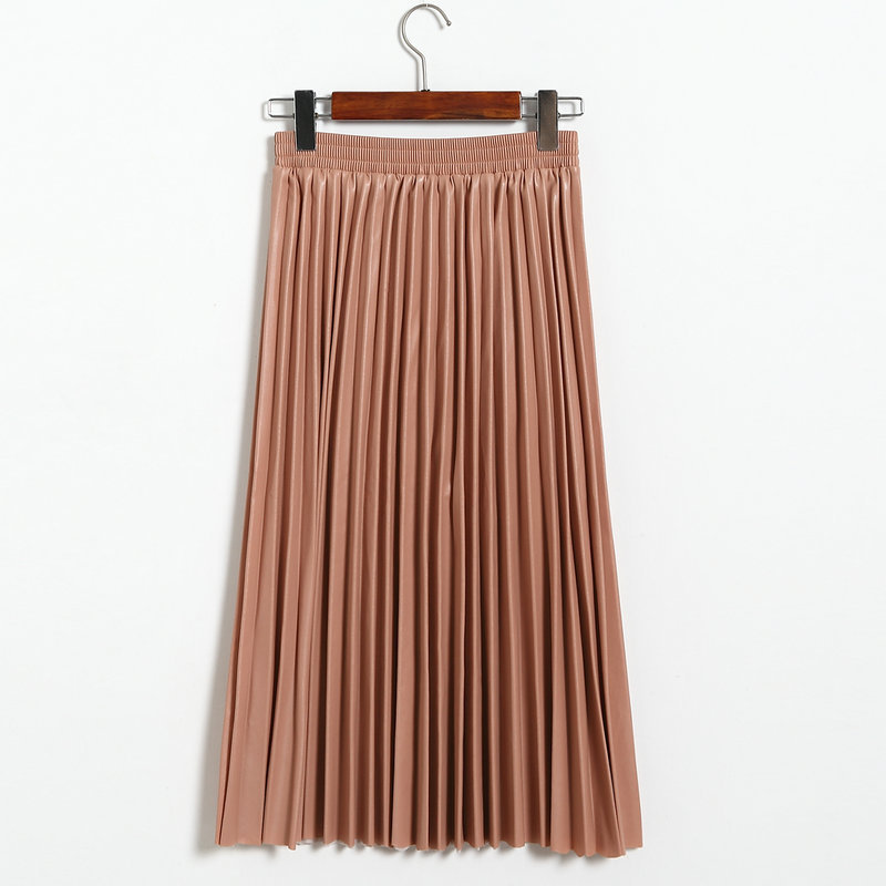 Leather High Waist Mid Length Pleated Umbrella Skirt in Skirts