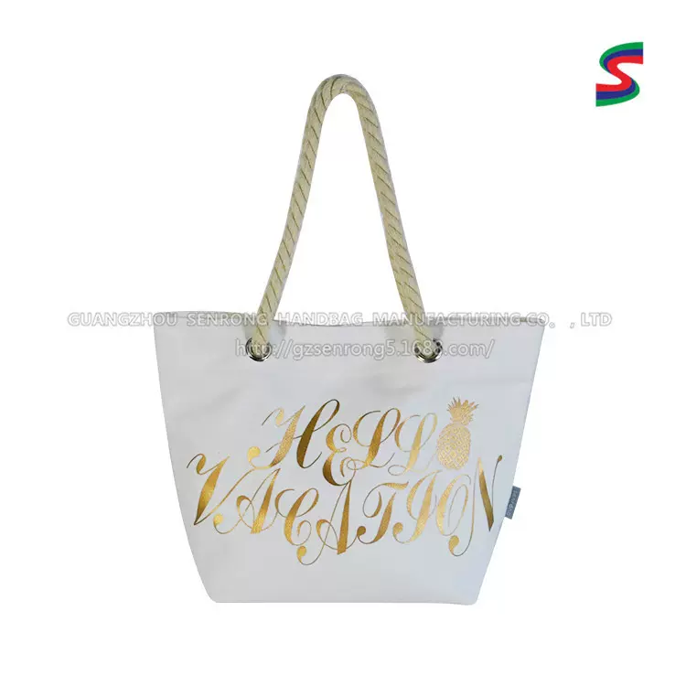 烫金国庆袋沙滩包定做  澳洲购物包 粗棉绳12安全涤帆布袋定做