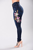European trousers hole embroidered small feet high elastic jeans