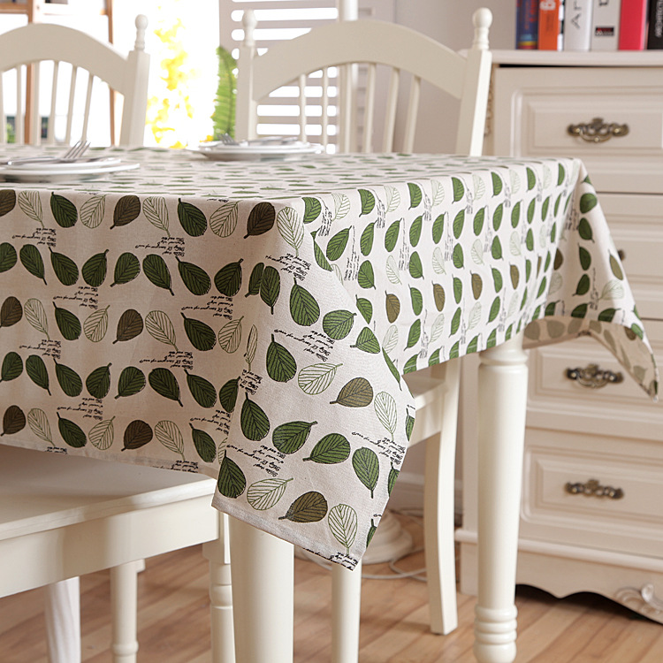 Pastoral Style Green Leaf Print Polyester Cotton Tablecloth_voghion.com