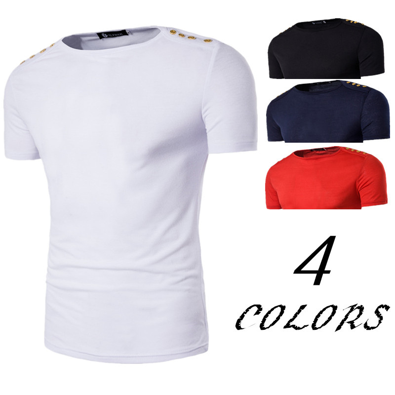 Sumitong new men's button decoration one line collar slim fitting short sleeve T-shirt fashion men's thin T-shirt casual T-shirt
