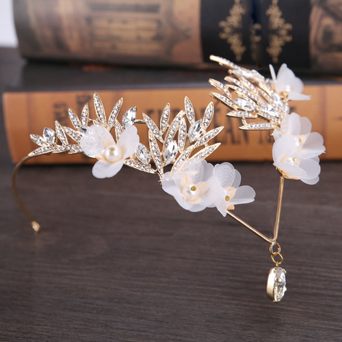 Hairpin hair clip hair accessories for women Women headdress silk yarn handmade forehead white water diamond wedding dress accessories crown hair accessories