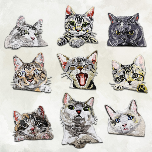 Pocket Cat Embroidered Patch with Adhesive Back, Creative Decorative Animal Sticker, Hole-Repair Backing Peel-and-Stick Patch