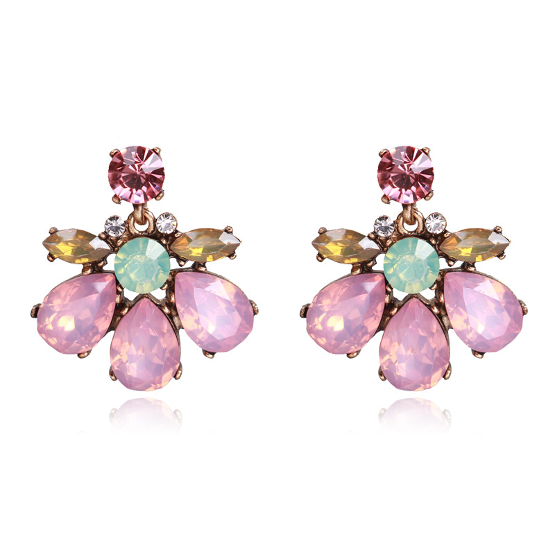 16g Weight Drop Earrings Classification 1 Pair Quantity Daily Occasion Plastic Material Flower Pattern Women'S Gender Rhinestone Design Simple Style Style 1 Pair Simple Style Flower Plastic Rhinestone Women's Drop Earrings 2