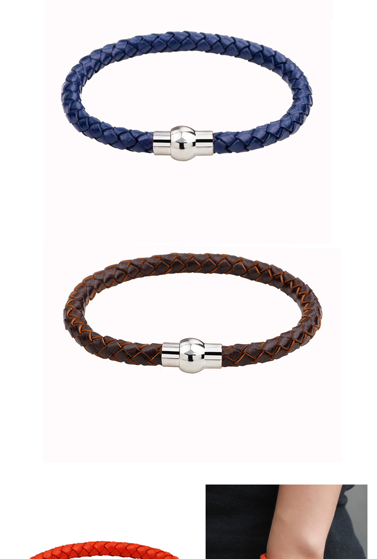 Simple Style Solid Color Pu Leather Alloy Braid Men's Bracelets display picture 1