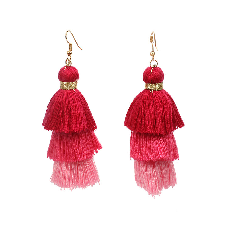 10g Weight Earrings Classification Women'S Gender Fashion Style Purple, Red, Green, Black Color Hot-selling Multilayer Tassel Wild Long Bohemian Style Earrings 2