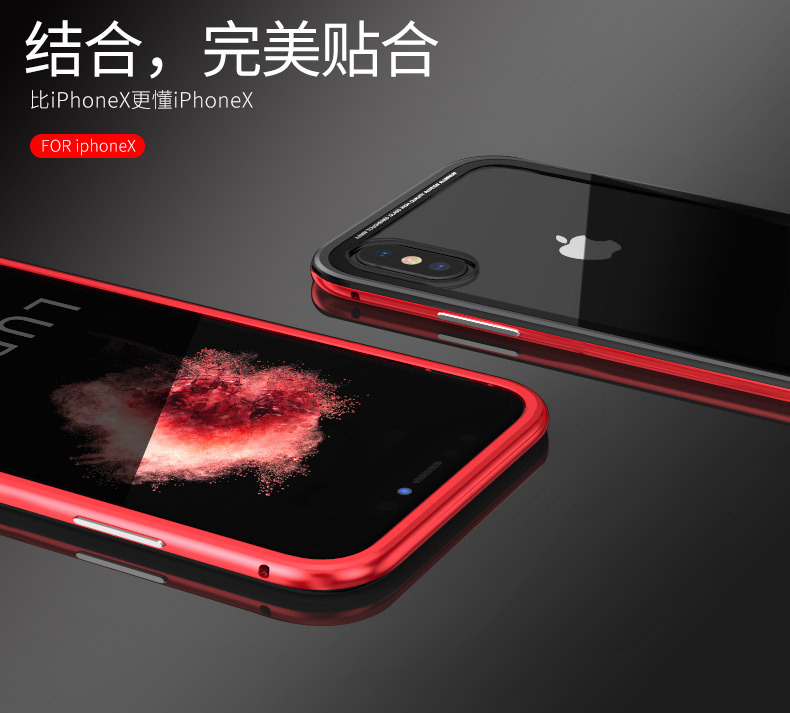 Luphie Clip-on Shockproof Aerospace Aluminum Bumper Toughened Glass Cover Case for Apple iPhone X