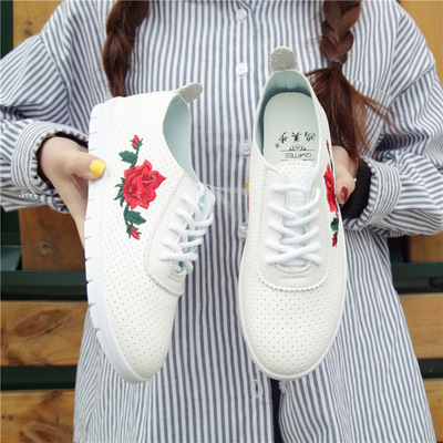 运动休闲鞋_板鞋春季绣花小白鞋百搭运动 透气