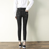 New mid waist Embroidered Black nine points flanges jeans trousers