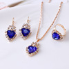 Fashionable crystal pendant heart shaped, necklace and earrings, ring, set heart-shaped for bride, European style, 3 piece set