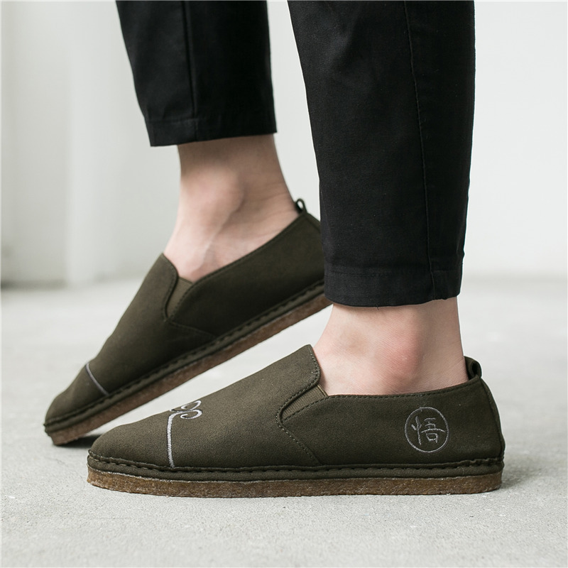 中国风复古悟空刺绣百搭懒人一脚蹬青年男士民族休闲乐福板鞋子潮|ms