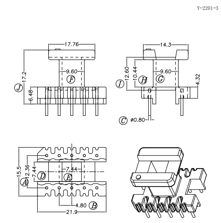 厂家供应Y-2201-3 EE22立式5+5 BOBBIN变压器骨架