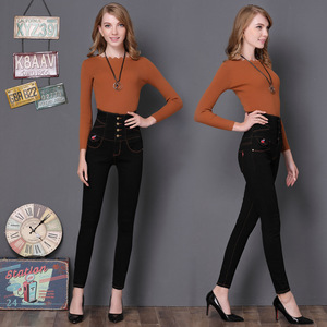 new large size embroidery waist slim jeans little legs pencil pant