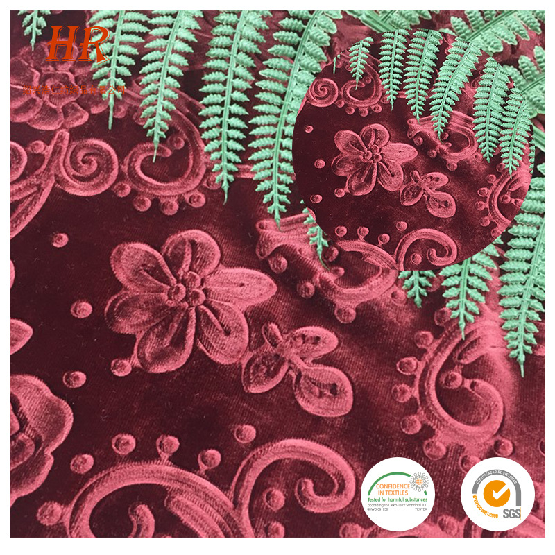 现货批发 涤氨弹力天鹅绒压花 烟花型 服装面料 新品来样可制