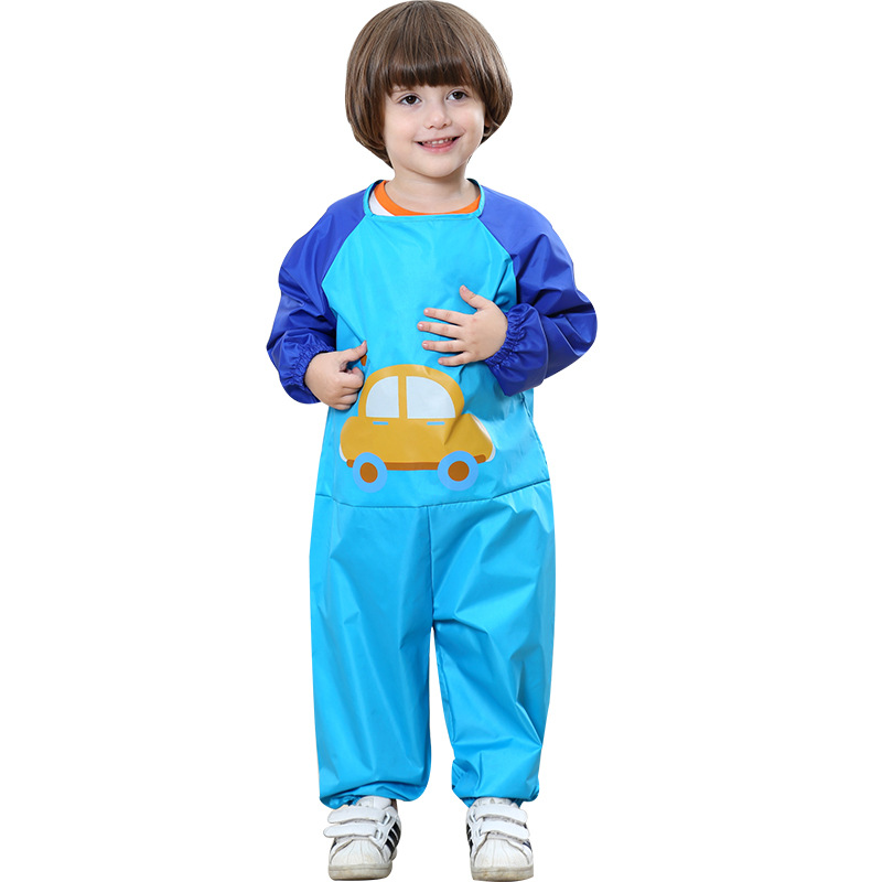連體兒童罩衣男女童寶寶罩衣防水畫畫衣玩沙服爬爬服反穿衣吃飯衣