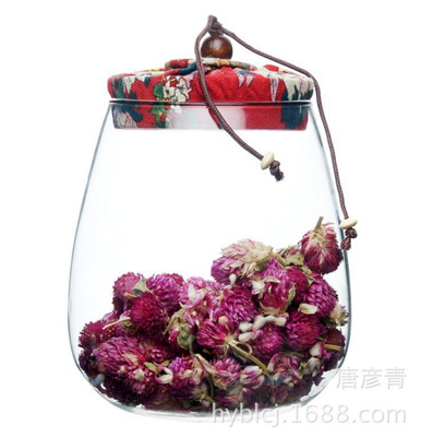 软木塞透明玻璃茶叶罐玻璃瓶密封茶罐布盖糖果花茶罐子茶具配件