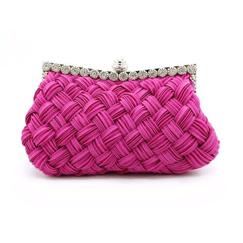 Factory direct sales new diamond-encrusted satin woven bag bridal bag big red banquet bag clutch bag crossbody bag