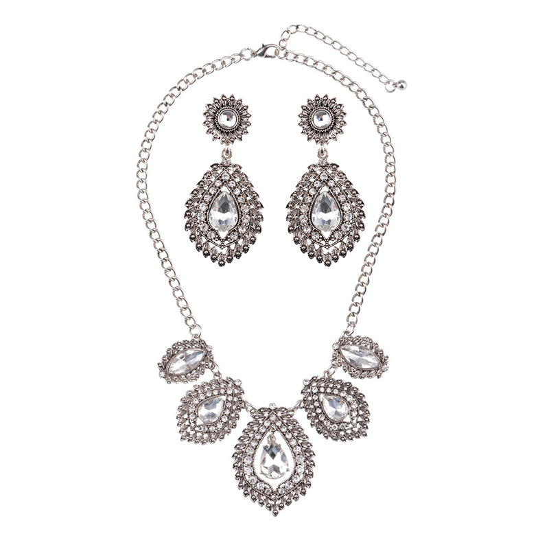 Geometric type alloy Diamond Necklace Set (Ancient gold)NHWF2862-Ancient gold