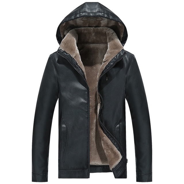 Casual men’s fashion hooded Lapel leather