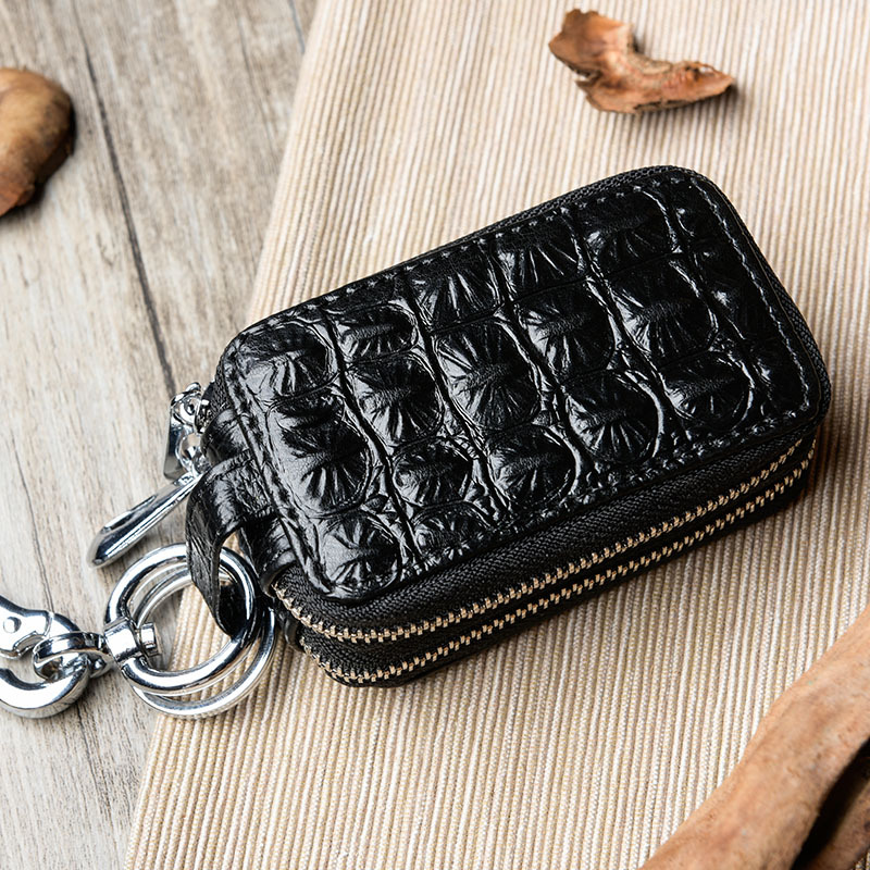Caso clave patrón de cocodrilo cuero de las mujeres caja de la llave del coche de gran capacidad primera capa de piel de vaca de doble capa antirrobo puerta clave caso