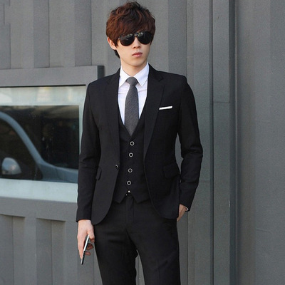 西服三件套 男西裝 男韓版修身新郎禮服商務正裝廠家定制批發