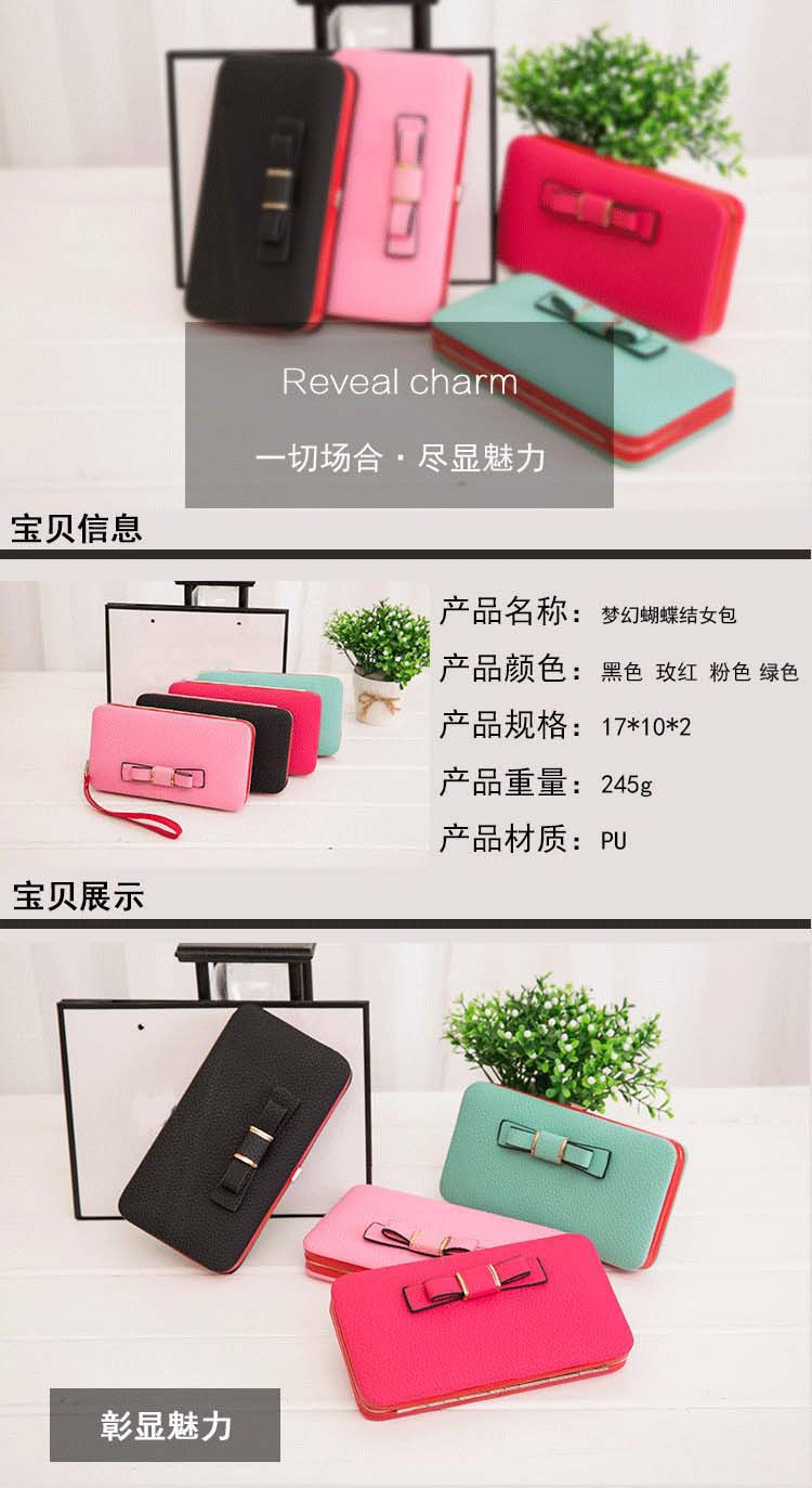 The New Korean Matte Leather Bow Tie Long Wallet Clutch Purse Mobile Phone Bag Wholesale Nihaojewelry display picture 1