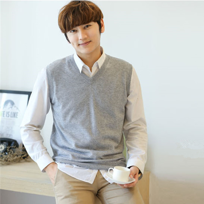 2023 Otoño e Invierno de los hombres con cuello en V más tamaño de color sólido suéter chaleco Jersey de punto chaleco sin mangas suéter Delgado chaleco