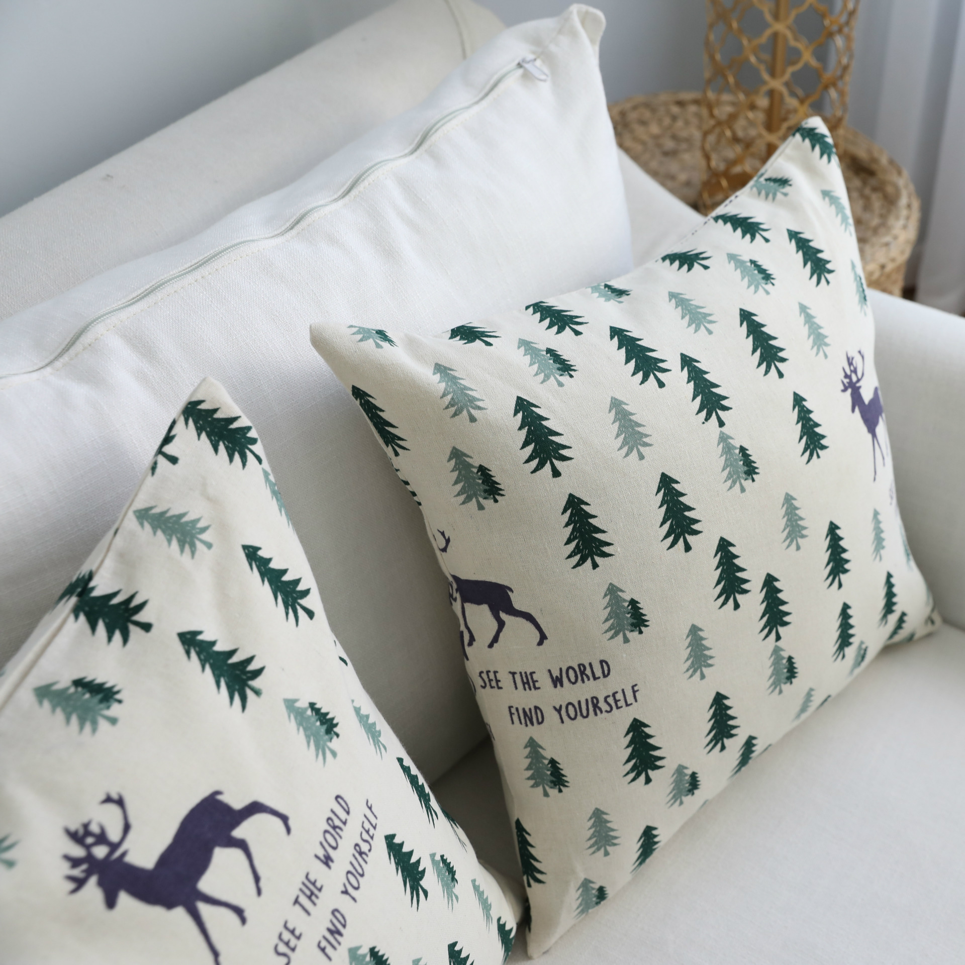 北欧简约长方形沙发抱枕腰枕套棉麻靠垫套长条椅子靠背不含芯