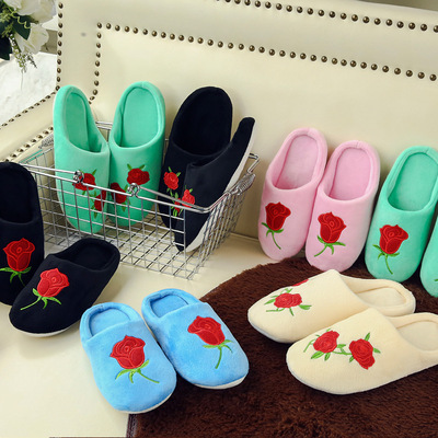 new pattern rose Embroidery soft sole Home indoor non-slip Cotton slippers Home indoor Wood floor Mute Cotton mop