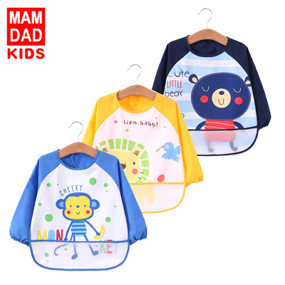 兒童罩衣防水廠家直銷爸媽親三件裝長袖寶寶吃飯飯兜畫畫衣