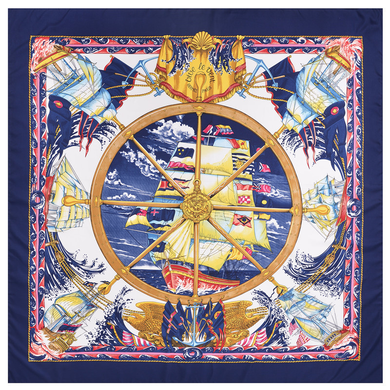 New Style 130cm Fashion Silk Scarf Oil Painting Sailboat Printing Twill Big Square Scarf Shawl Scarf display picture 1