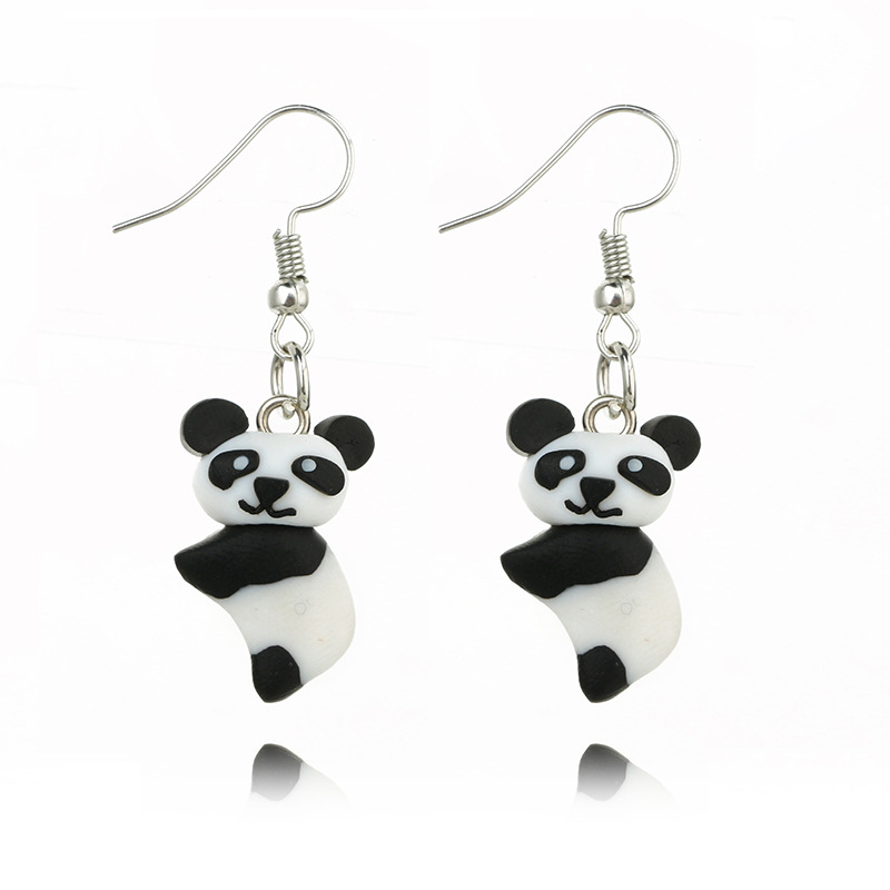 Three-dimensional Realistic Cute Panda Handmade Soft Clay Animal Earrings display picture 5