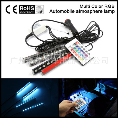 automobile 9LED Colorful lights atmosphere,1 drag 4 remote control,The car Foot lights Atmosphere lamp