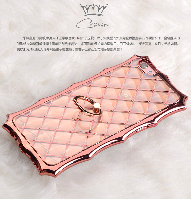 SIMON Crown Luxury Royal Electroplating Soft TPU Streamline Protection Case Cover with 360° Rotating Anti-drop Finger Ring Grip Holder for OPPO R9s & OPPO R9s Plus
