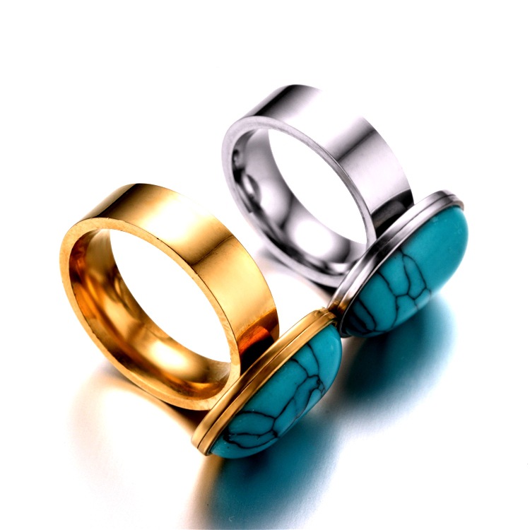 Wholesale Retro Turquoise Stainless Steel Couple Ring Nihaojewelry display picture 7