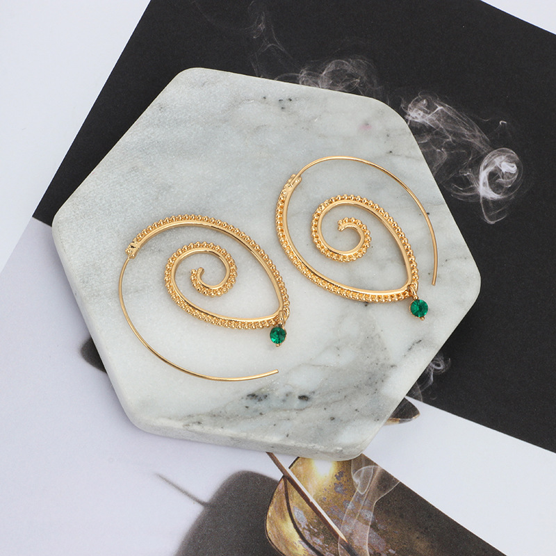 New Jewelry Trend Round Spiral Earrings Swirl Green Diamond Earrings Wholesale display picture 11